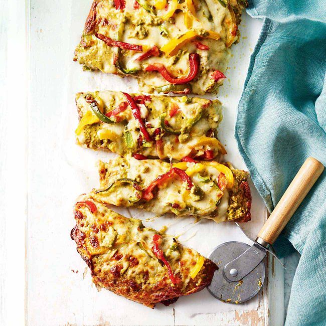 One-Tray Pesto & Capsicum Pizzas