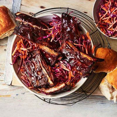 Smoky Cola Ribs With Red Cabbage Slaw