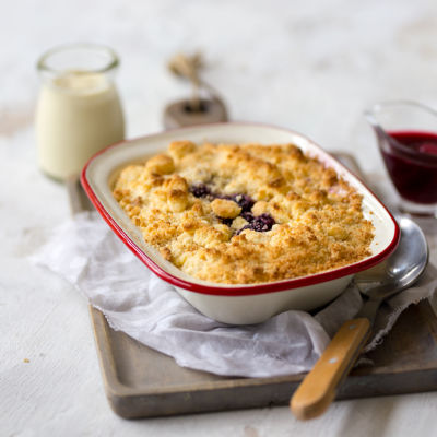 Gluten Free Poached Pear And Blueberry Crumble