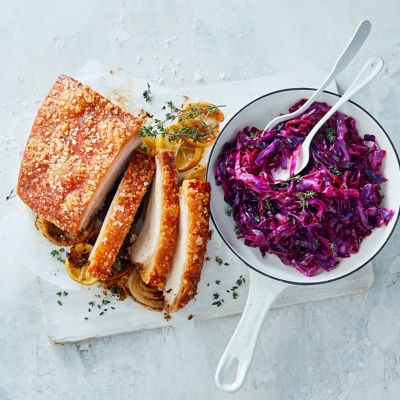 Roast Pork Belly with Sauteed Cabbage