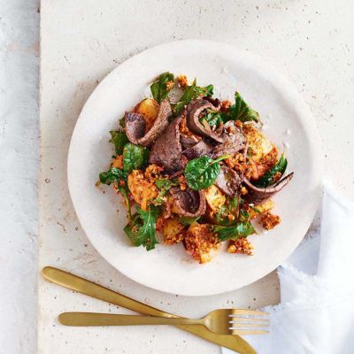 Steak With Warm Potato & Roast Capsisum Salad