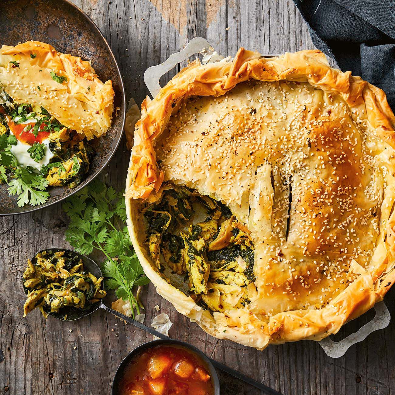 Chicken Curry Pie With Garlic Filo Crust