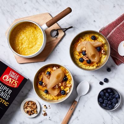 Turmeric Spiced Pumpkin Porridge With Poached Pear