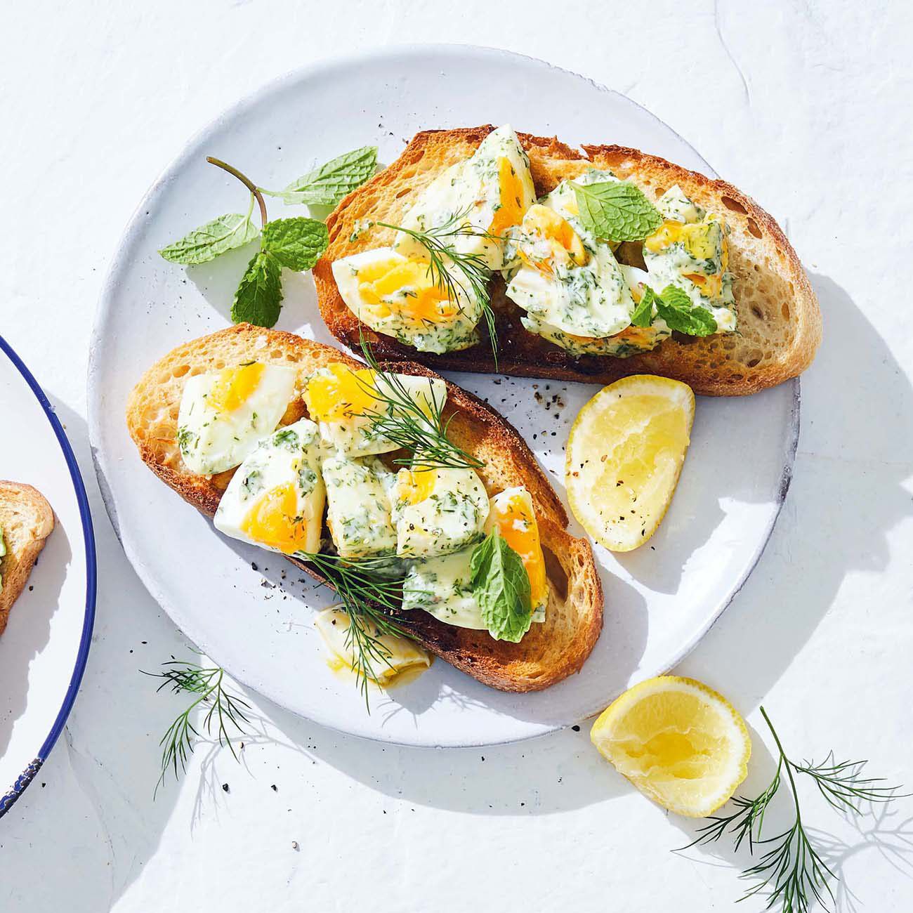 Herbed eggs on toast