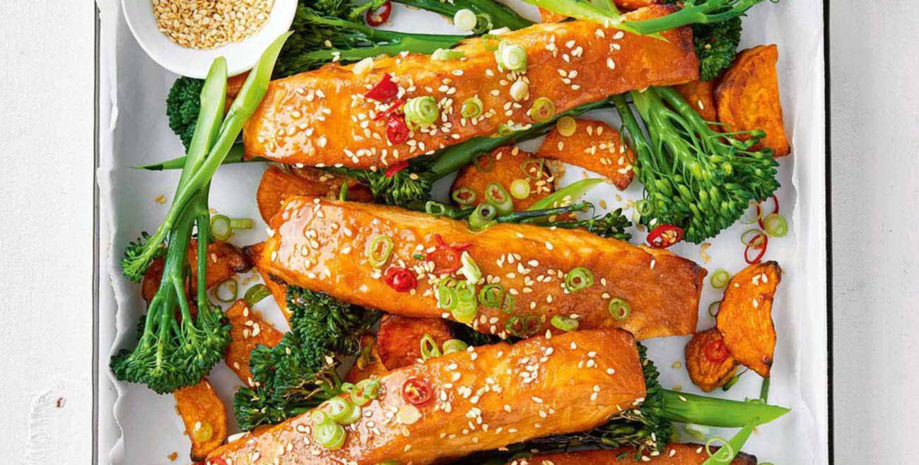 Miso Salmon & Veggie Traybake Recipe | Woolworths