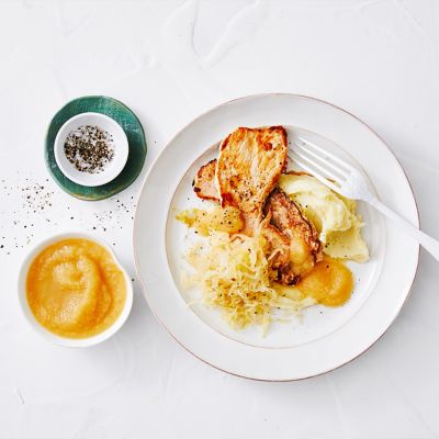 Easy Pan-Fried Pork Steaks With Sauerkraut & Mash