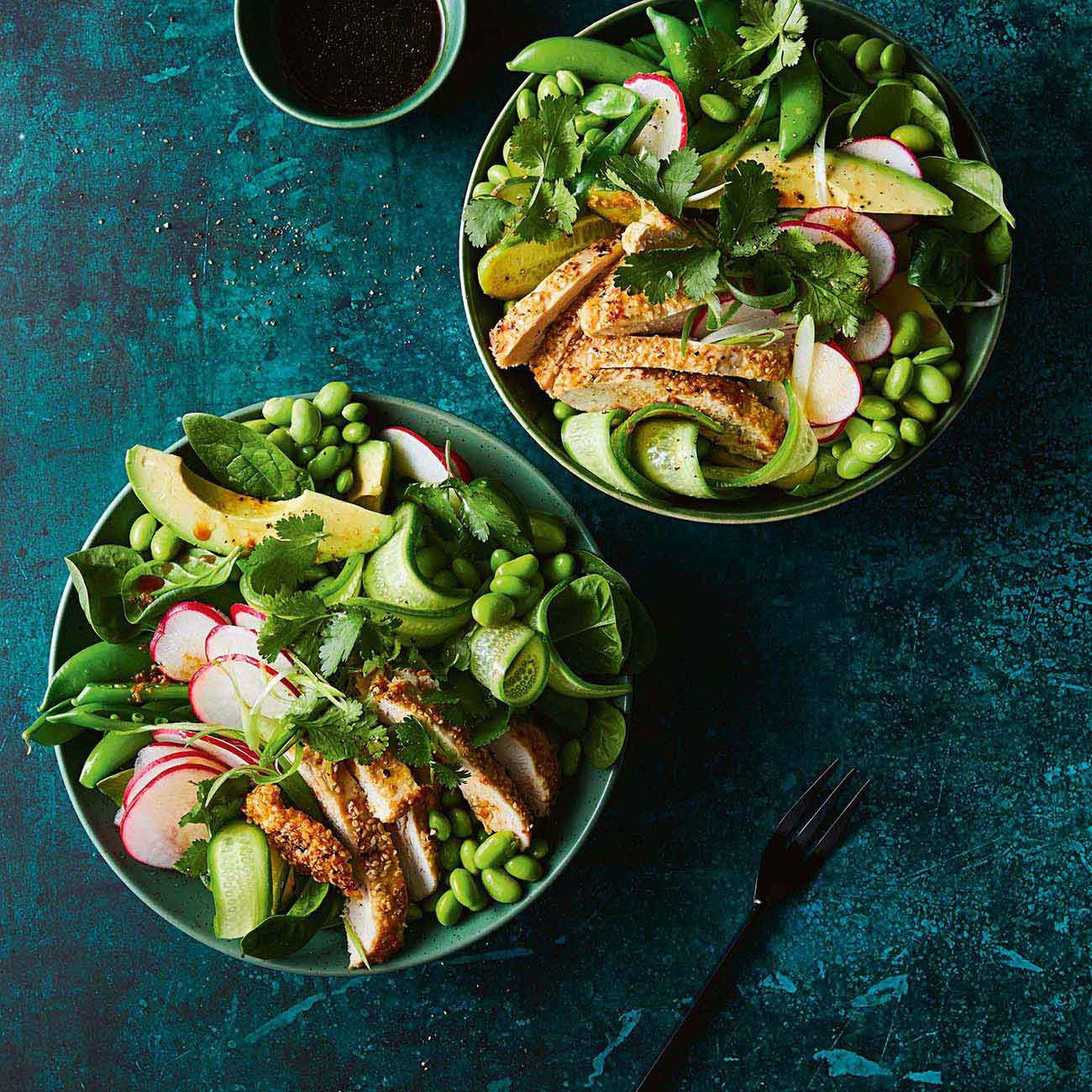 Spring Greens And Sesame rusted Chicken Salad