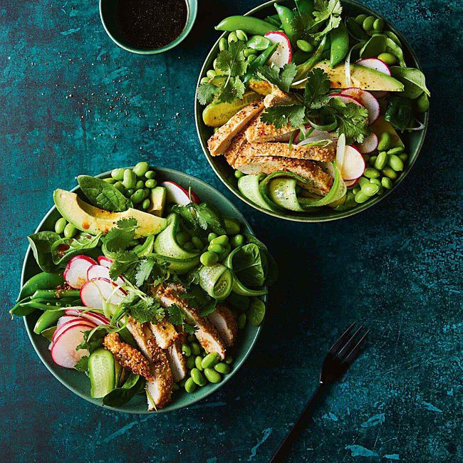 Spring Greens And Sesame-Crusted Chicken Salad