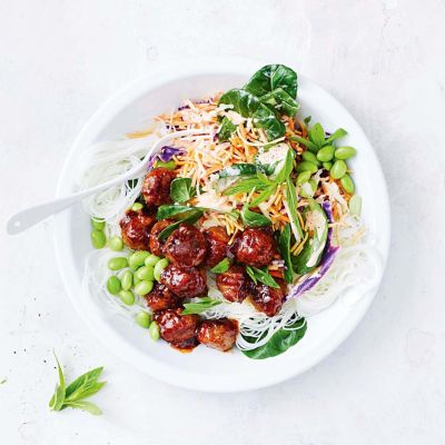 Sticky Ginger Meatballs With Noodle Salad