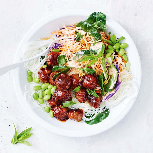 Sticky Ginger Meatballs With Noodle Salad