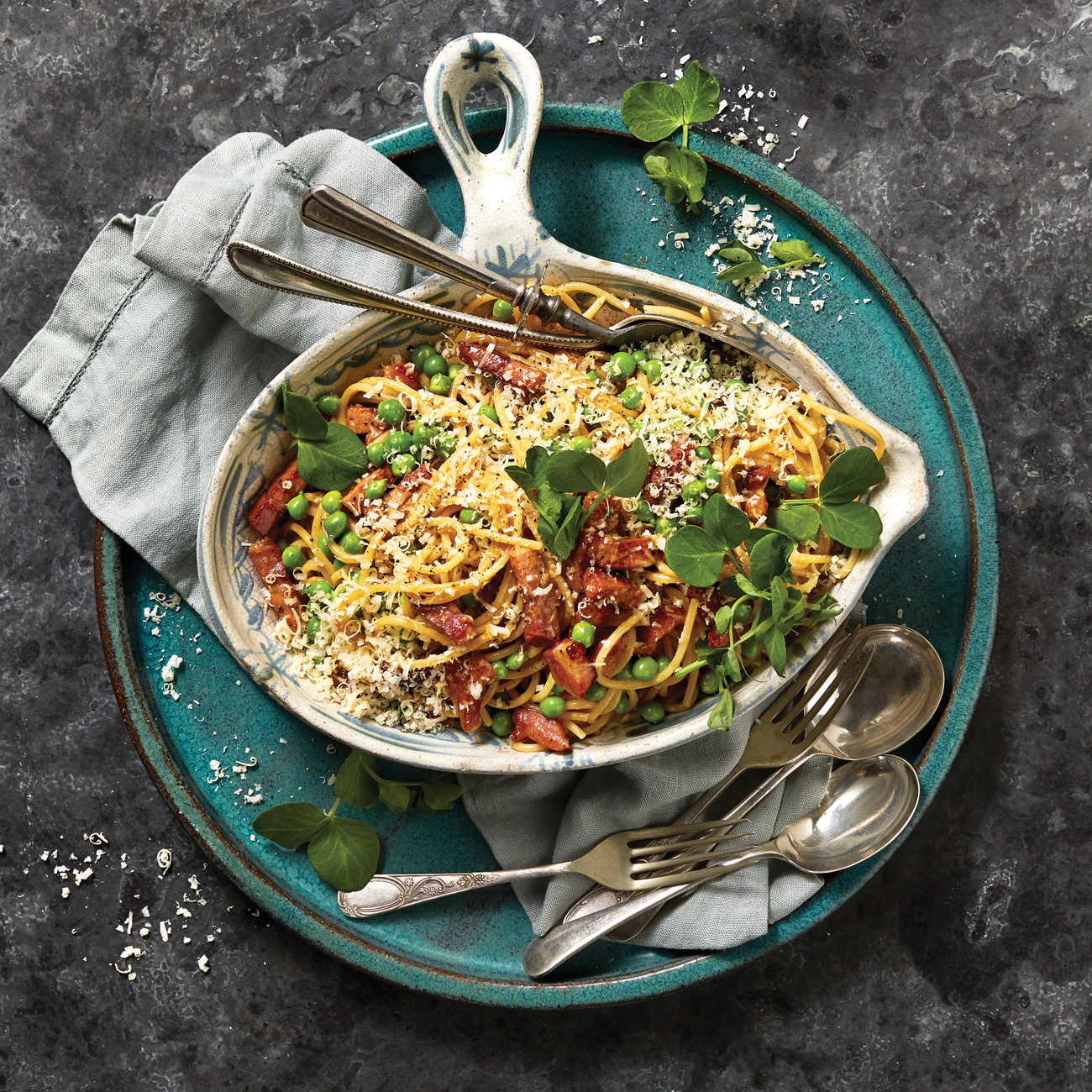 Classic Carbonara With Peas