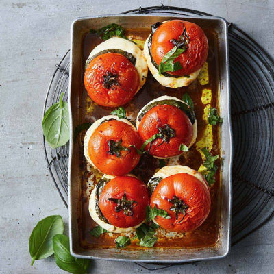 Roasted Tomatoes With Mozzarella & Basil