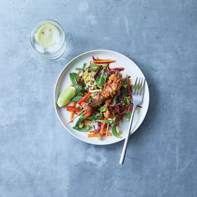 Sticky Chicken Skewers With Mint Slaw