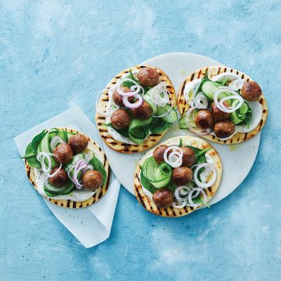 Plant-Based Meatballs On Grilled Naan