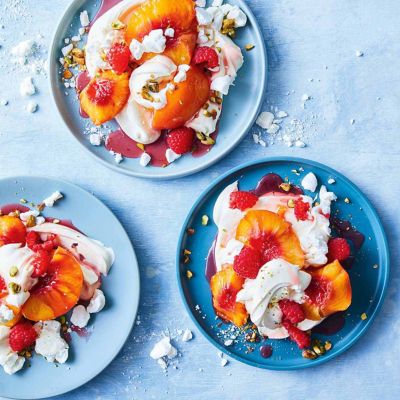 Poached Peach Melba Mess