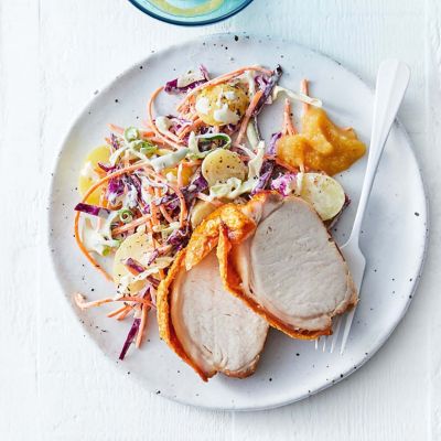 Quick Roast Pork With Potato & Slaw Salad