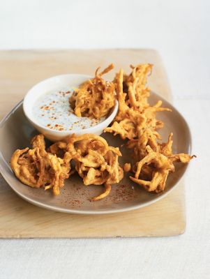 Spiced Onion Fritters With Mint & Coriander Relish