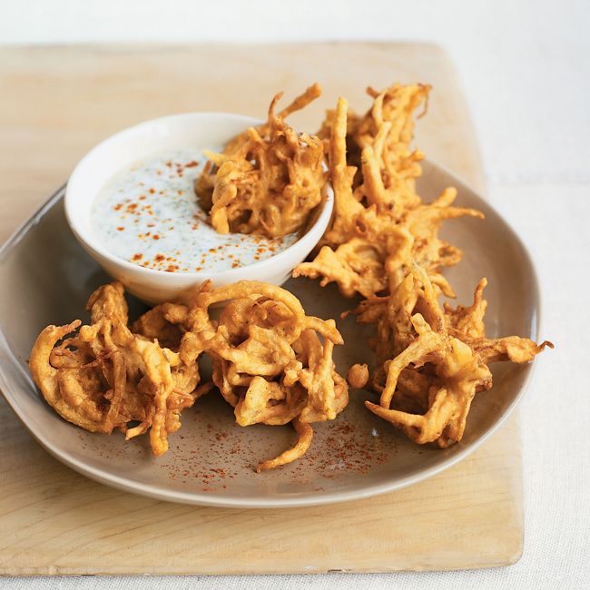 Spiced Onion Fritters With Mint & Coriander Relish