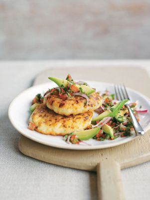 Spring Onion Rostis With Avocado, Red Onion & Tomato Salsa