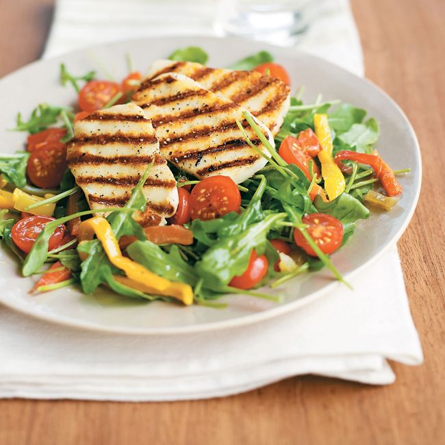 Grilled Haloumi, Mixed Capsicums & Rocket Salad