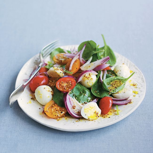Quails' Egg Salad With Baby Spinach Leaves