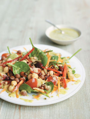 Mixed Pulses & Baby Spinach Salad With Avocado Dressing