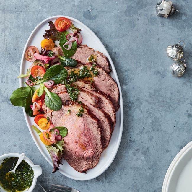 Barbecued Bolar Blade Roast Beef With Chimichurri