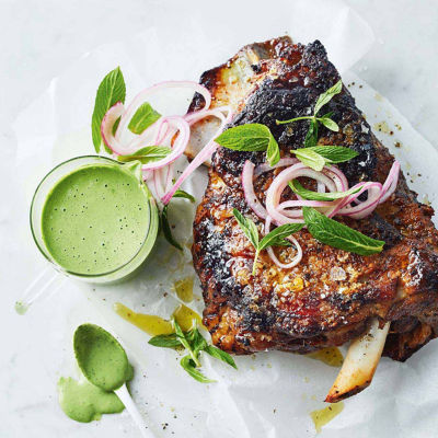 Barbecued Lamb With Minted Tahini Dressing