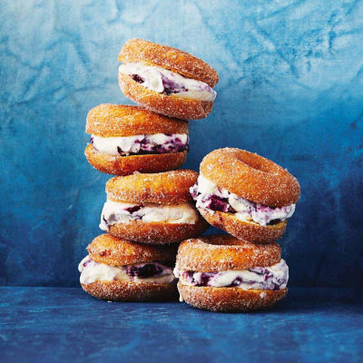 Blueberry Swirl Ice-Cream Doughnut Sandwiches