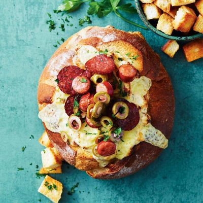 Cheesy Antipasto Cob Dip