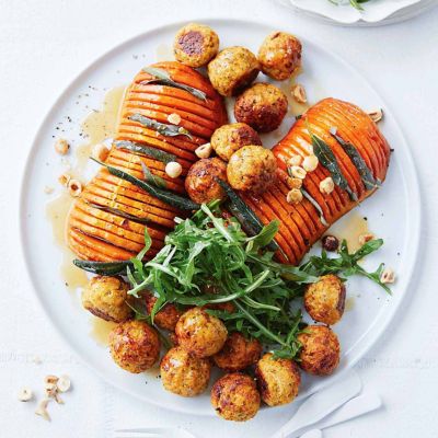 Hasselback Pumpkin With Stuffing Balls