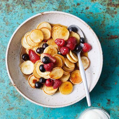 Pancake Cereal With Maple Syrup Berries