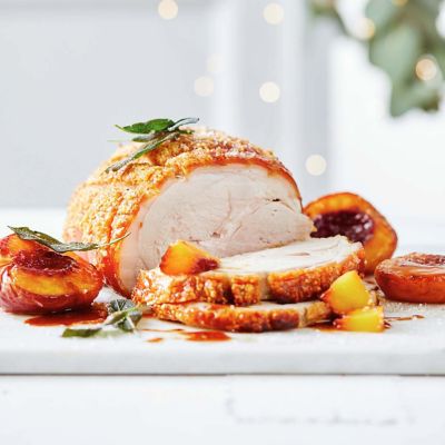 Roast Pork With Maple & Mustard Peaches