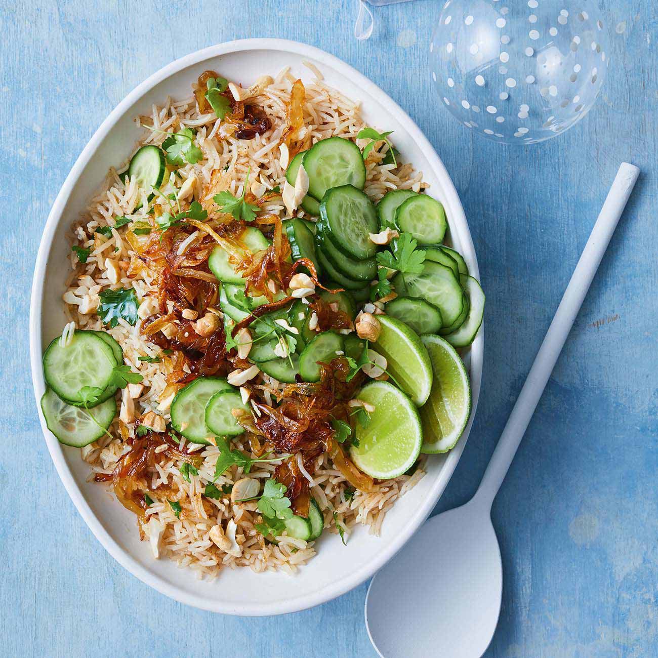 Warm vegan biryani salad