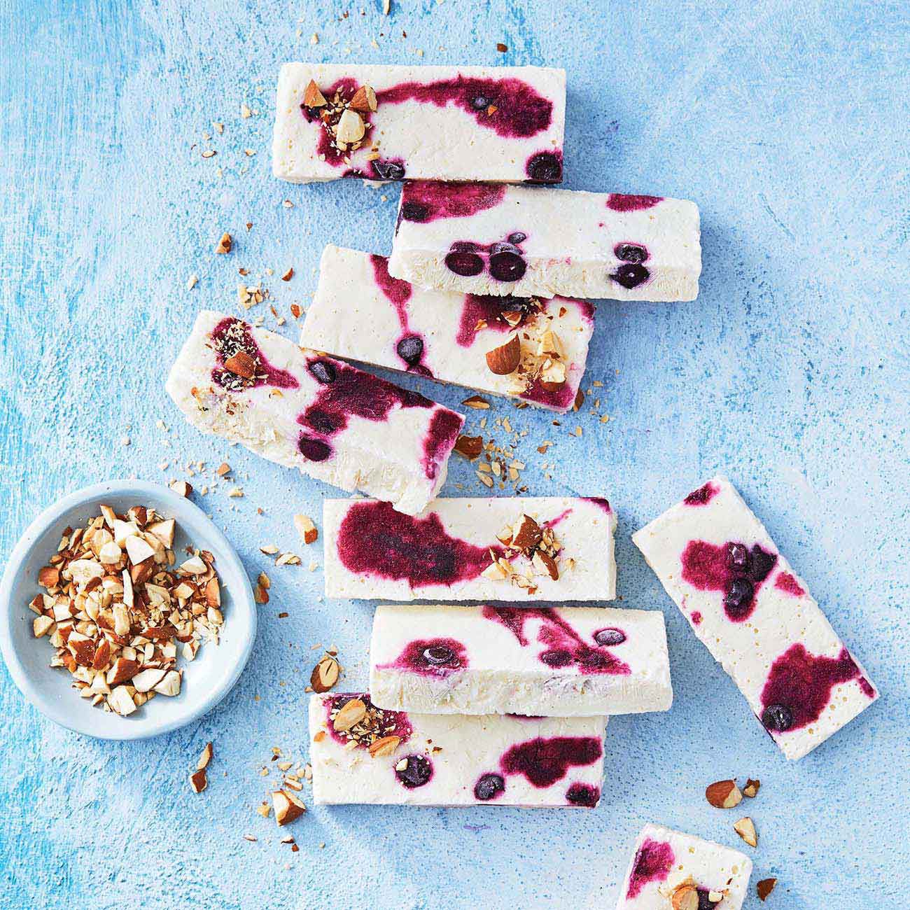 Blueberry & Almond frozen yoghurt slice