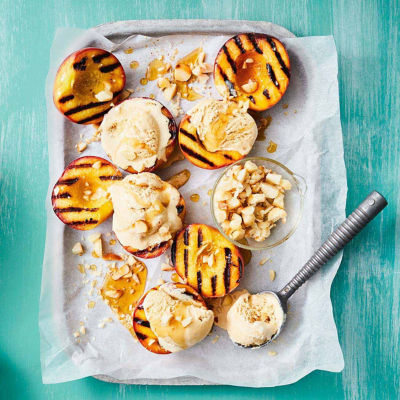 Chargrilled Nectarines With Ice-Cream & Honey