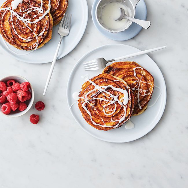Cinnamon Bun Pancakes With Vanilla Drizzle