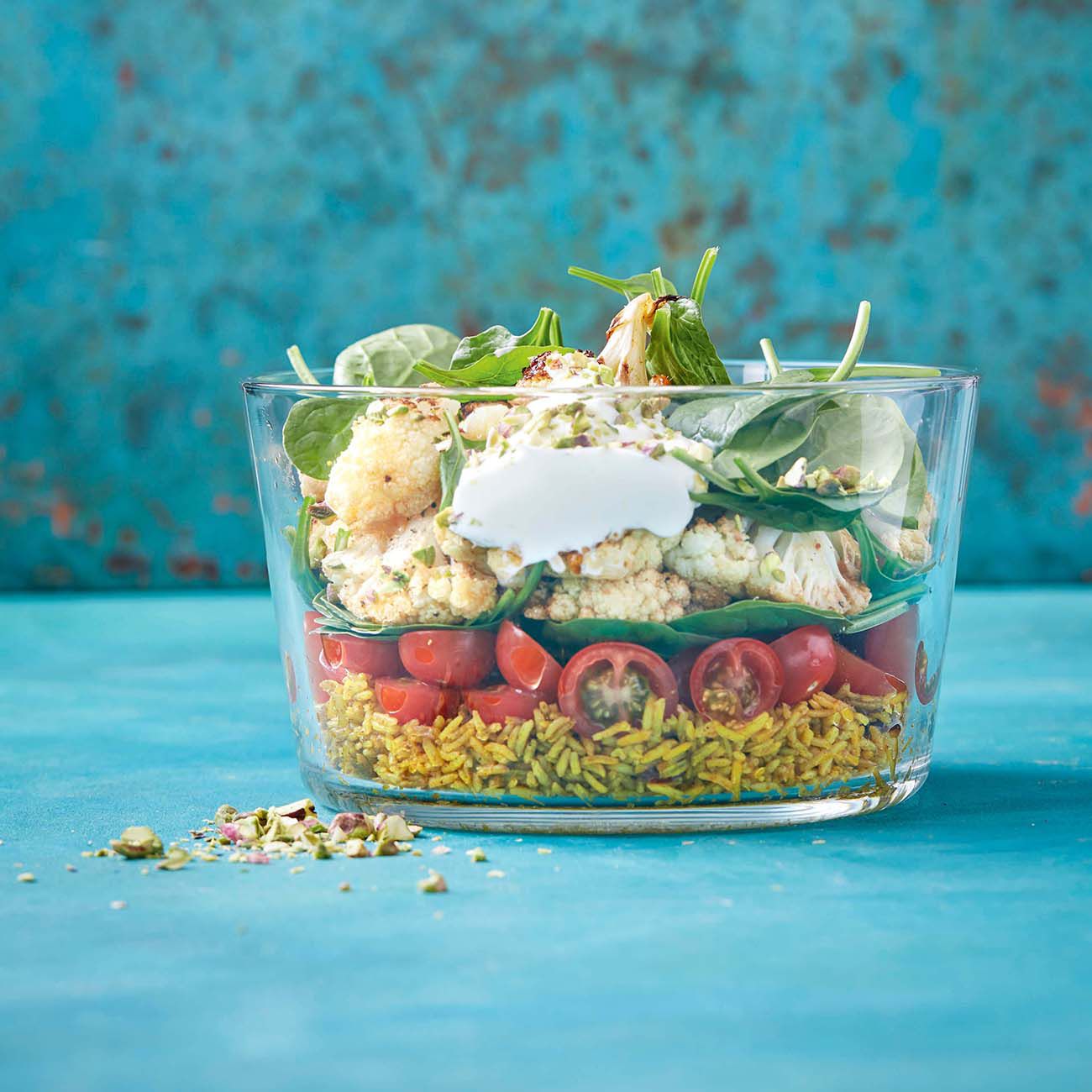 Layered Curried Rice and Cauliflower Salad