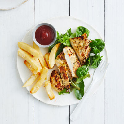 Easy Lemon Pepper Chicken With Salad & Chips