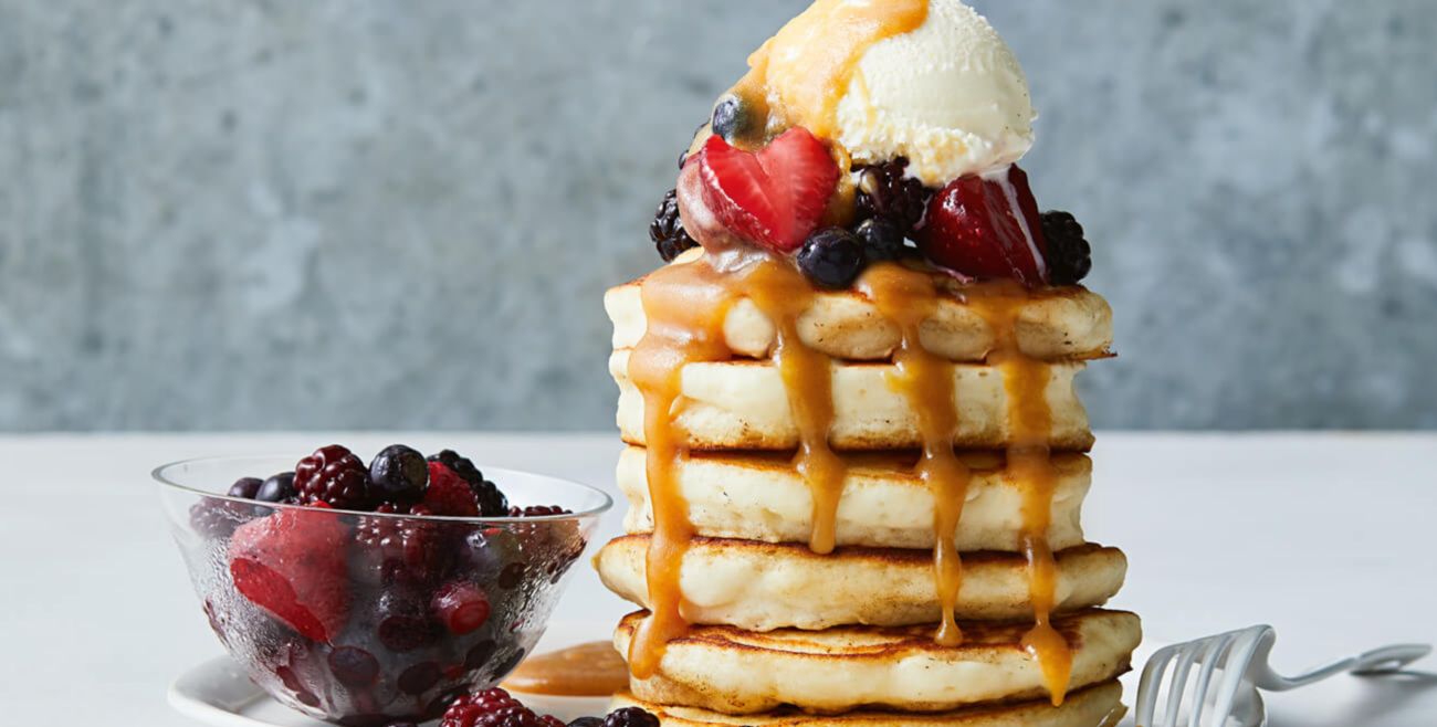 Pancakes With Mixed Berries & Caramel Swirl Ice-Cream Recipe | Woolworths