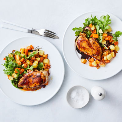 Balsamic-Glazed Chicken With Warm Roasted Vegetable Salad
