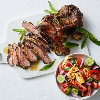 Barbecued Butterflied Lamb Shoulder With Greek Salad
