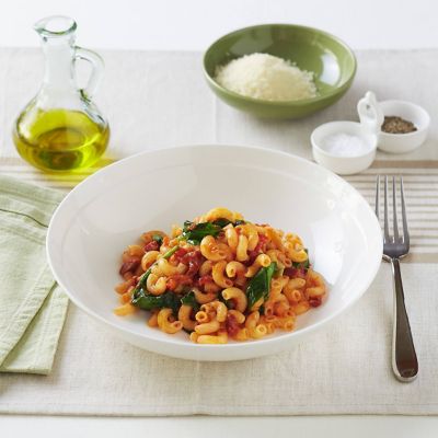 Barilla Gluten Free Elbows With Salami, Napoletana Sauce And Baby Spinach