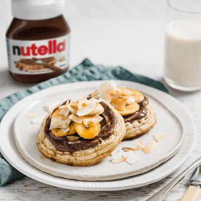 Gluten Free Crumpets With Nutella, Caramelised Banana & Toasted Coconut