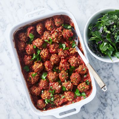 Healthier baked porcupine meatballs