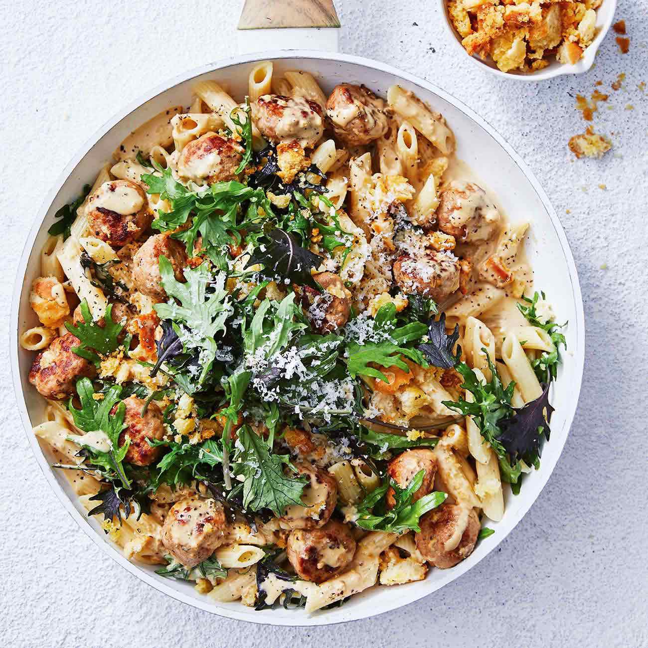Kale & Meatball Pasta With Garlic Breadcrumbs Recipe Woolworths