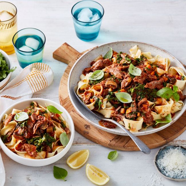 Slow Cooked Lamb Mushroom Ragu With Pappardelle