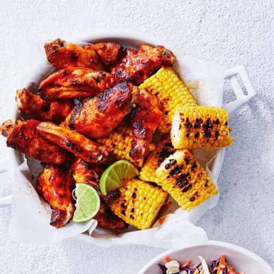 Sriracha Chicken Wings With Charred Corn