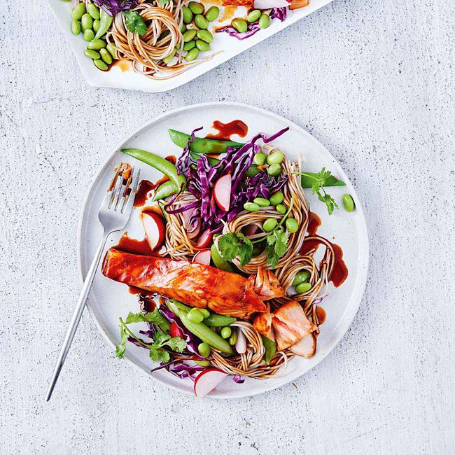 Teriyaki Salmon Traybake With Soba Noodles