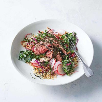 Miso steak with warm brown rice salad
